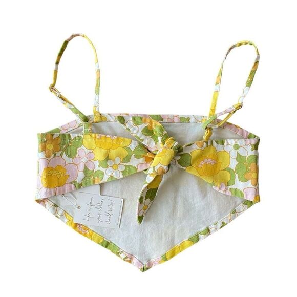 Show Me Your Mumu Denim Retro Floral Print Handkerchief Crop Top NWT Size Small - Picture 4 of 8